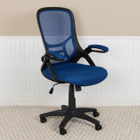 Flash Furniture HL-0016-1-BK-BL-GG High Back Blue Mesh Ergonomic Swivel Office Chair with Black Frame and Flip-up Arms